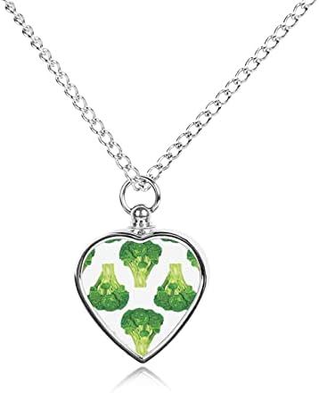 Свежа зелена Броколи Урна Огърлица за Праха Сърцето Сребърна Урна Медальон Висулка Бижута На Паметта с Пълнител