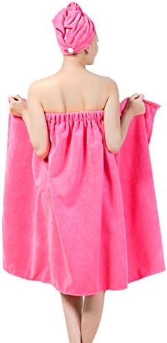 Женски кърпи за баня от микрофибър Queena, обвиване и тюрбан за коса, регулируем наметало за спа душ, розов