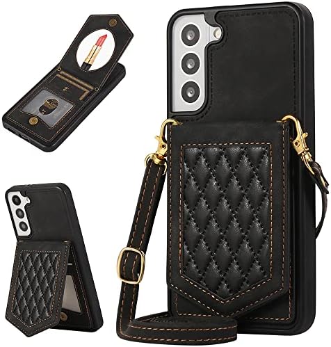 Чанта-портфейл Kudex за Galaxy S21 Plus през рамо, Магнитен кожен флип калъф за мобилен телефон с RFID заключване,
