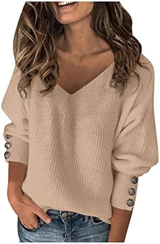Дамска Риза с дълъг ръкав, Обикновен Див Вязаный Секси Пуловер с V-Образно деколте, Свободен Топ С дълъг ръкав