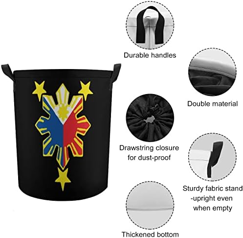 Кошница за дрехи с Дръжки под Флаг на Филипините, Водоустойчив Сгъваема Кръгла Кошница За Дрехи На съвсем малък,