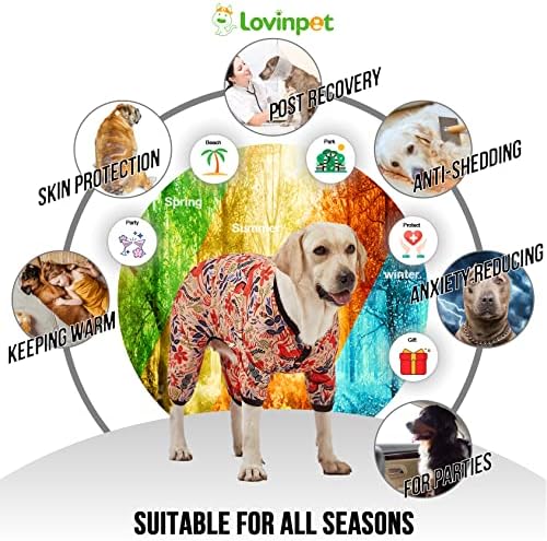 Пижами За кучета от едри породи LovinPet - Лек Пуловер, Напълно Затварящ Пижами за кучета, Гащеризон за кучета,