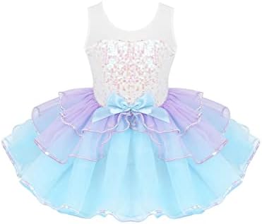 Oyolan/Блестящо Балетное Рокля За Танци за Малки Момичета, Рокля на Принцеса с Рюшами на Ръкавите, Bodysuits-Пакетче,