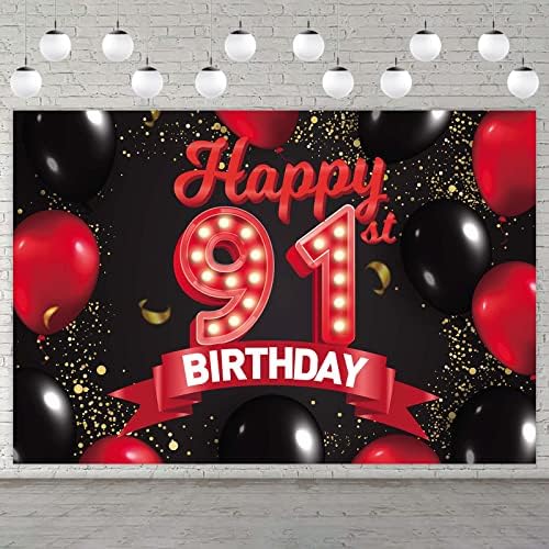 От 91-ви Рожден Ден, Червено-Черно Знаме, на Фона Украса, балони, Тематичен Декор за Момичета, Жени, Принцеси, 91