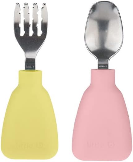 Комплект лъжици и вилици Fgomama x Little.b 18/10 неръждаема стомана за детска кухня за деца (жълто и розово)