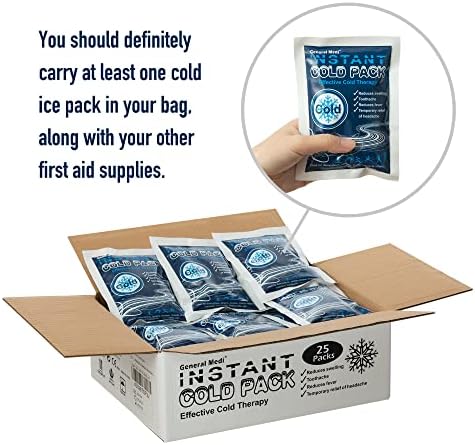 Незабавен пакет с лед (4 x 5,5) – Комплект от 25 еднократни пакети с лед за студена терапия за облекчаване на болки,