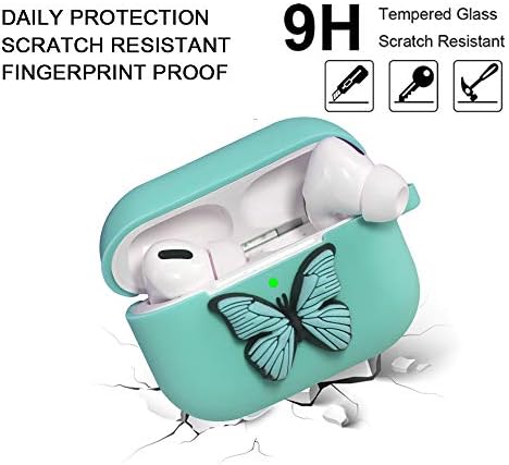 Калъф Heniu за Airpod Pro (издаден през 2019 г.), приятен за носене за Airpods Pro от течен силикон с 3D папийонка и брелоком, съвместим с калъф за зареждане на Apple Airpods Pro-Green Lake
