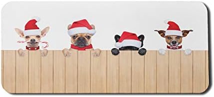 Коледен Подложка за компютърна мишка Ambesonne, Група от Кучета Дядо Коледа На Дървени Заборах, Забавни Животни,
