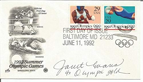 Джанет Еванс Подписа Олимпийское Плуване 1992 Година На Корицата На Първия ден FDC JSA 151062 - Olympic Cut Signatures