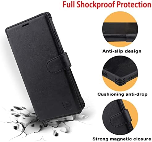 Чанта-портфейл VANAVAGY Galaxy S23 Ultra 5G, Кожен калъф за мобилен телефон с магнитно мек каишка на китката [Защитно