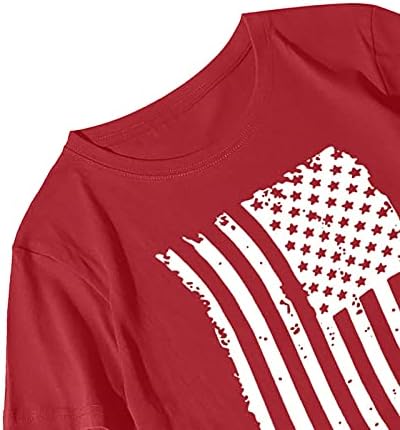 На 4 юли Тениски, Ризи за Жени, Тениска с Къс Ръкав и V-Образно Деколте, Американски Флаг, Ленти, Вратовръзка-Боя
