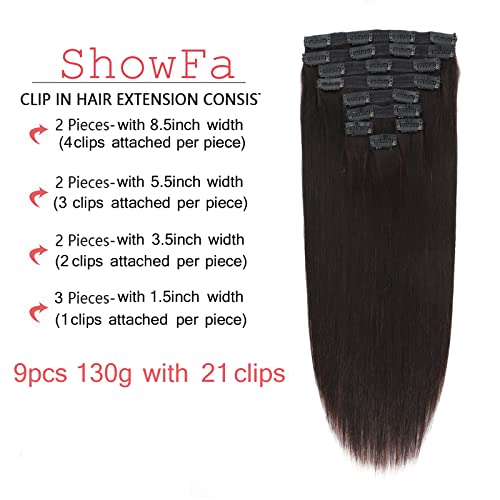 ShowFa Скоба за удължаване на косата, истински човешки косъм, клипове за изграждане на естествен черен цвят, 18