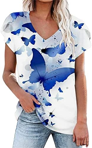 Дамски Блузи, Елегантни Ежедневни Ризи с ръкави-Лист и Принтом Пеперуди, Ризи, Лека Тениска с V-Образно деколте