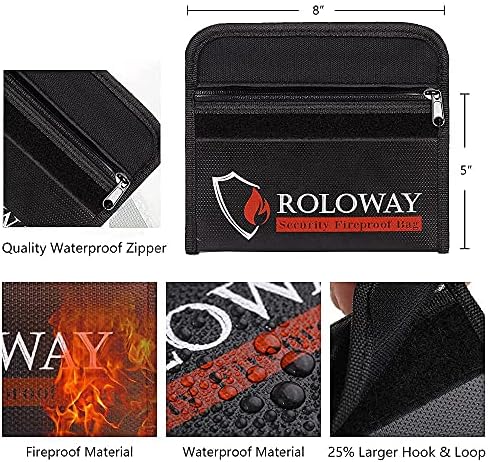 Пожар пари чанти ROLOWAY (2 опаковки черен цвят) и стоманена малък сейф за пари с огън, устойчиви парични чанта за количество парични средства