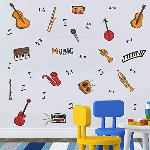 TOARTi Цветна Музикална Стикер на Стената (34 бр.), Атрактивен Музикален Инструмент с Китара, Стикер с Музикална