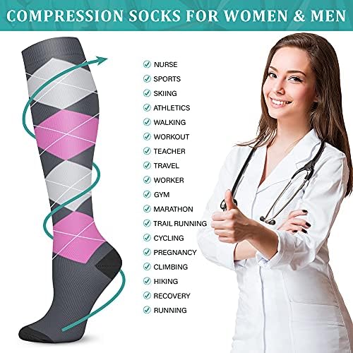 Компресия чорапи от мед за жени и мъже с циркулация на кръвта (6 двойки) в продължение на 15-20 мм живачен стълб.календар. Най-подходящи за лека атлетика, подкрепа, вклю?