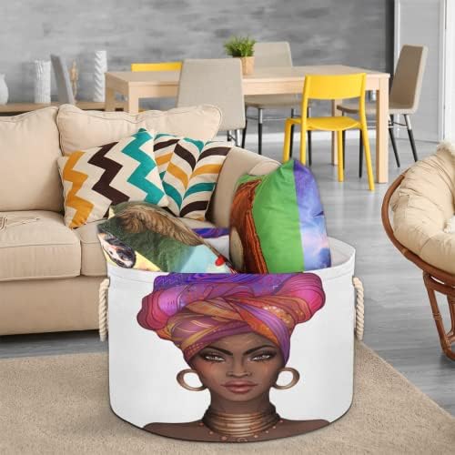 Африканска жена (01) Големи Кръгли Кошници за съхранение на Кошници за бельо с Дръжки, Кошница за съхранение на