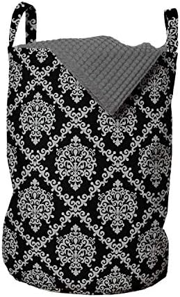 Чанта за дрехи Ambesonne Струя сив, С продължаването на украсата от дамасской тъкан в ретро стил с флорални мотиви,